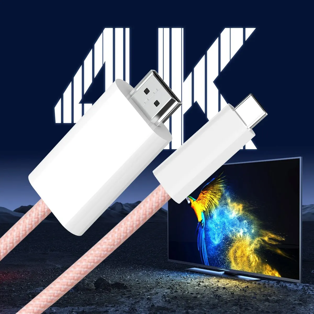 4K Type-C к HDMI Кабель нейлон Woven-1.8M/70.86In для iPhone 15 серии/MacBook Pro/Air, IPad ,Galaxy S8 до S23,Surface,Dell, HP