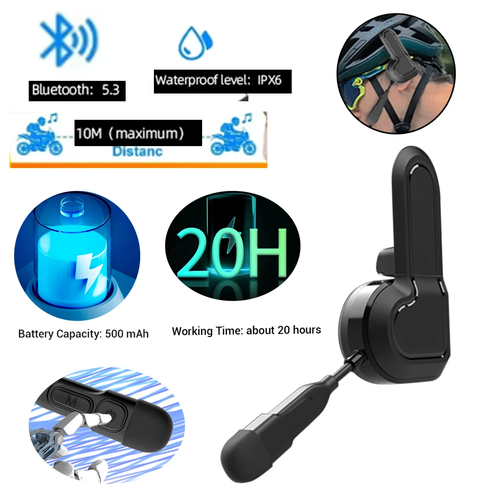 

Motorcycle Bluetooth Helmet Headset Waterproof Voice Control 500mAh 5.3 Bluetooth 2 Riders Hands-Free Call Music Player Speaker