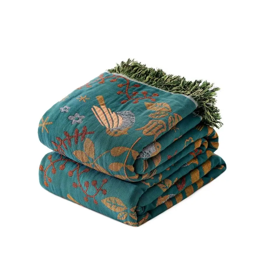 

Плед для кровати, 100% хлопок, мягкий, легкий, с вышивкой птиц и цветов, декор в стиле фермерского дома, для двуспальной кровати, 60 дюймов