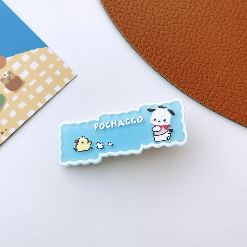 Sanrio New Acrylic Cute Cartoon Doll Animal Childrens Side Clip Hello Kitty Pacha Dog Bangs Hair Clip Colorful Girls Hair Clip