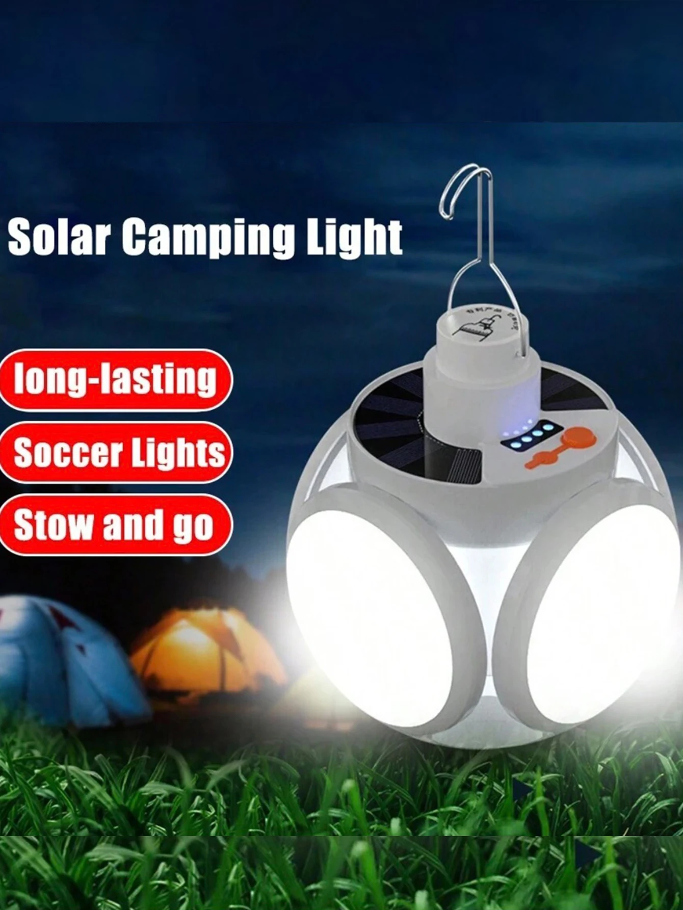 1pc Solar LED Light Bulb Rechargeable Portable Outdoor Garden Camping TentLight Emergency Night Spotlight Charging