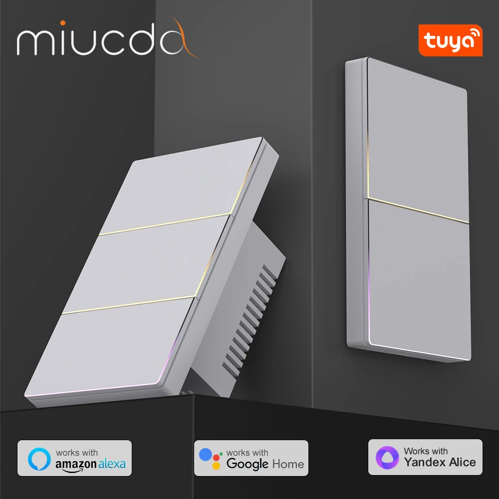 

MIUCDA Tuya WiFi Smart Light Switch US Standard 1/2/3/4 Gang Push Button Switch With Ambient Light Work for Alexa Google Home