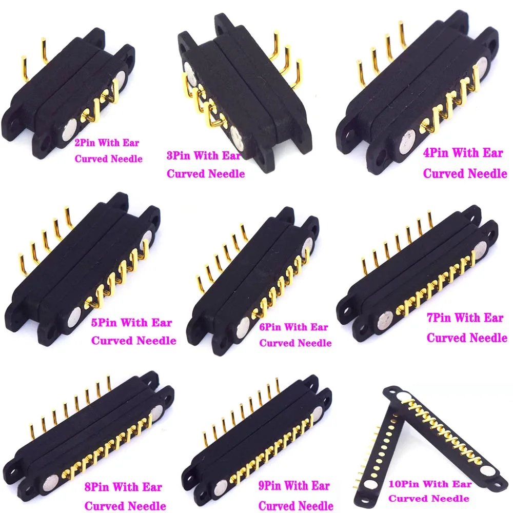 Waterproof DC Magnetic 2 3 4 5 6 7 8 9 10P Spring Loaded Male Female Square with Screw Holes Bending Needle Pogo Pin Connector