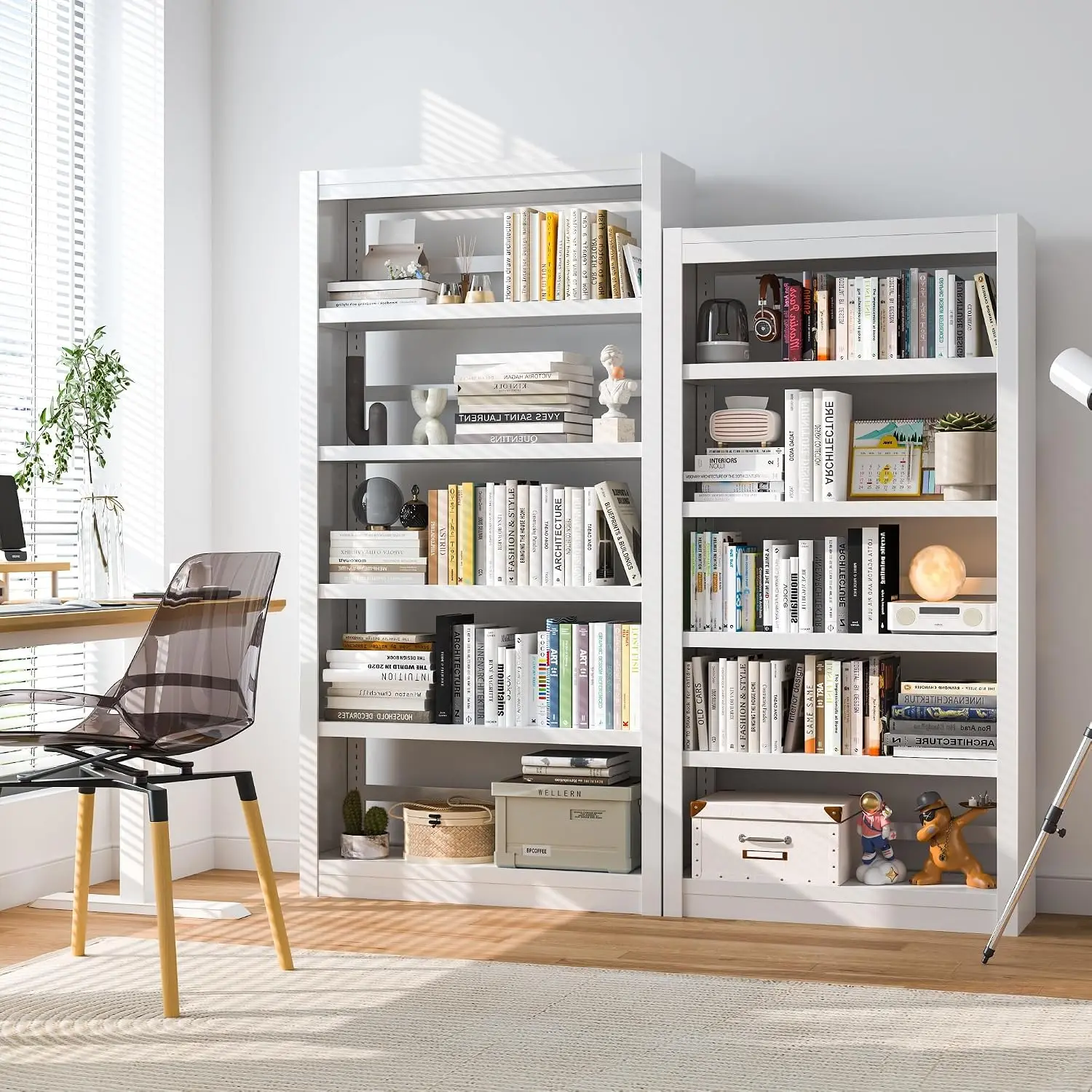 5-Tier Metal Bookshelf with Adjustable Storage Shelves & Book Stopper for Living Room Library Home Office, Customized