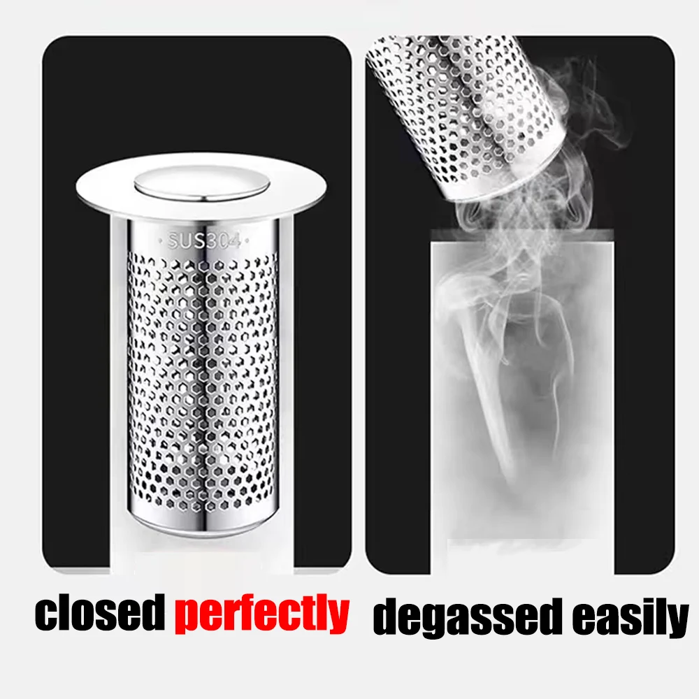 Stainless Steel Floor Drain Filter Home Kitchen Bathroom Sink Drains Hair Catcher Waste Plug Filter Anti Odor Pop-Up Bounce Core