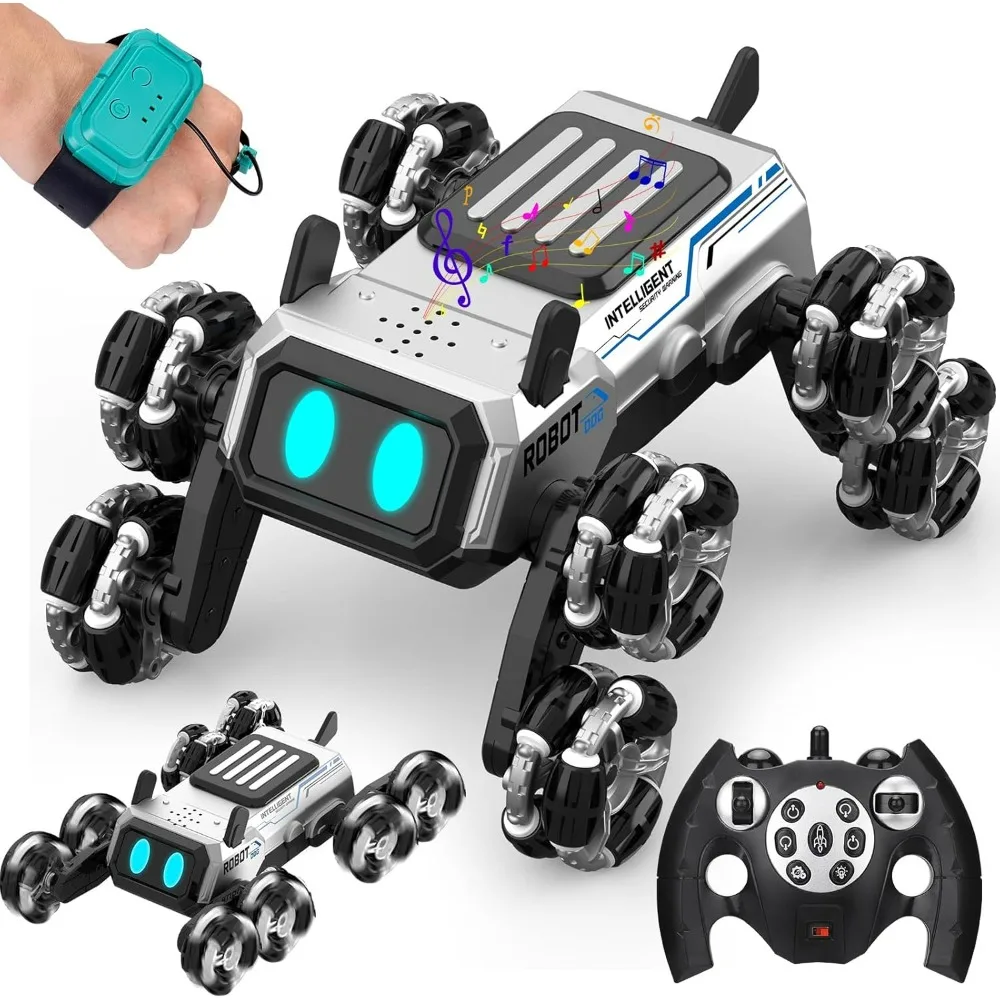 

Радиоуправляемый трюковый автомобиль 3 в 1, световой и музыкой, восьмиколесный трюк с дистанционным управлением, робот-собака, умная игрушка-каска с двойным управлением