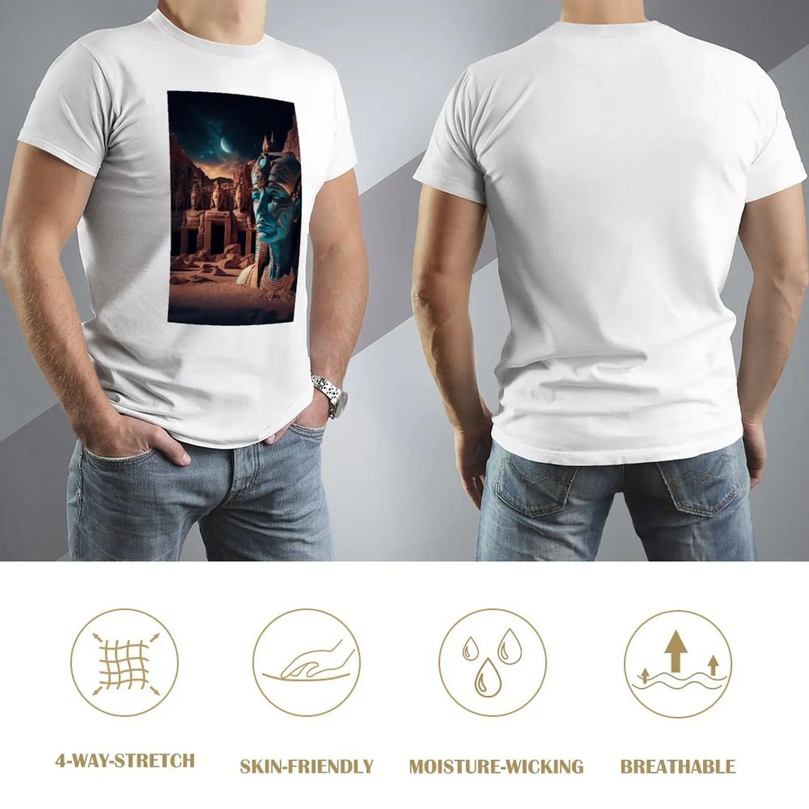 Egyptian Ruins Fantasy Art T-shirts Novelty T-shirt Crewneck  Move  Funny Novelty Leisure Eur Size