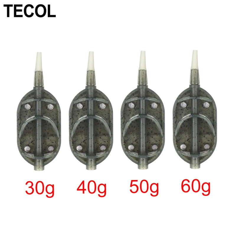 TECOL 30G 40G 50G 60G Boat Shape Carp Fishing Bait Cage Inline Method Lead Weight Carp Feeder Throw Bait Fishing Accessories