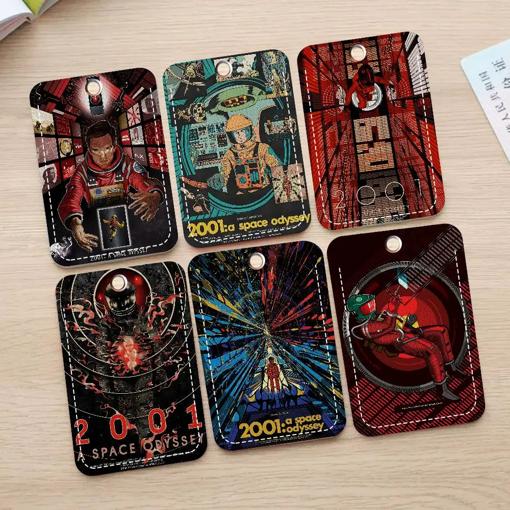 

2001 A Space Odyssey Movie Rectangle ID Card Case Keychain Access Card Bag Key Tag Ring Leather Card Holder Key Ring Access