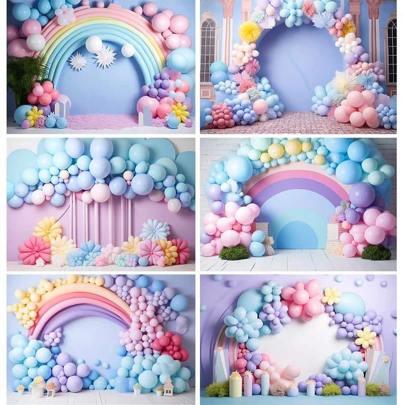 

Rainbow Balloons Arch Photography Backdrops Props Newborn Birthday Party Decoration Adorable Pastel Photo Studio Background A-04