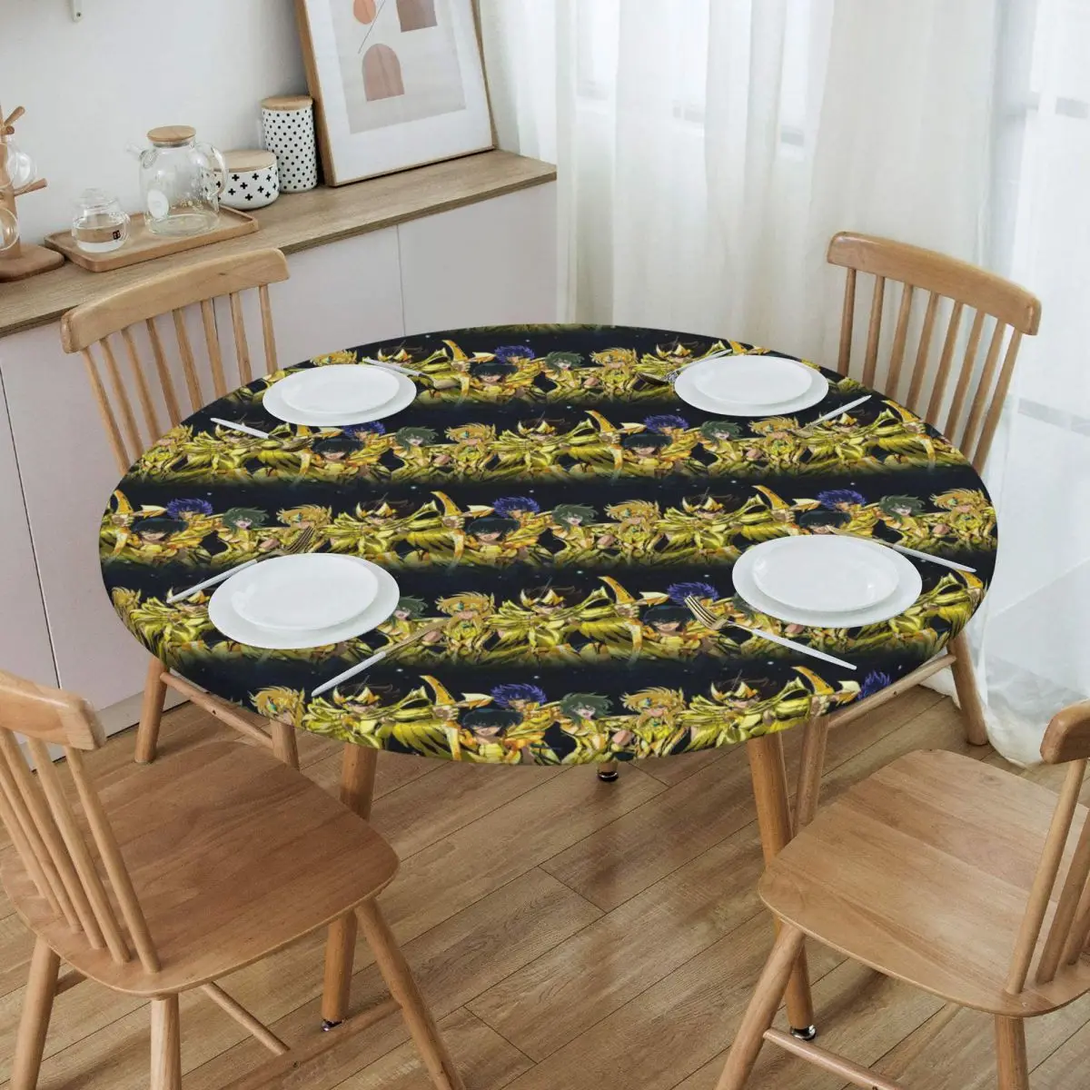 Knights Of The Zodiac Anime Saints Seiya Waterproof Round Tablecloth Oilproof Table Cloth for Kitchen Events Dining Table Cover