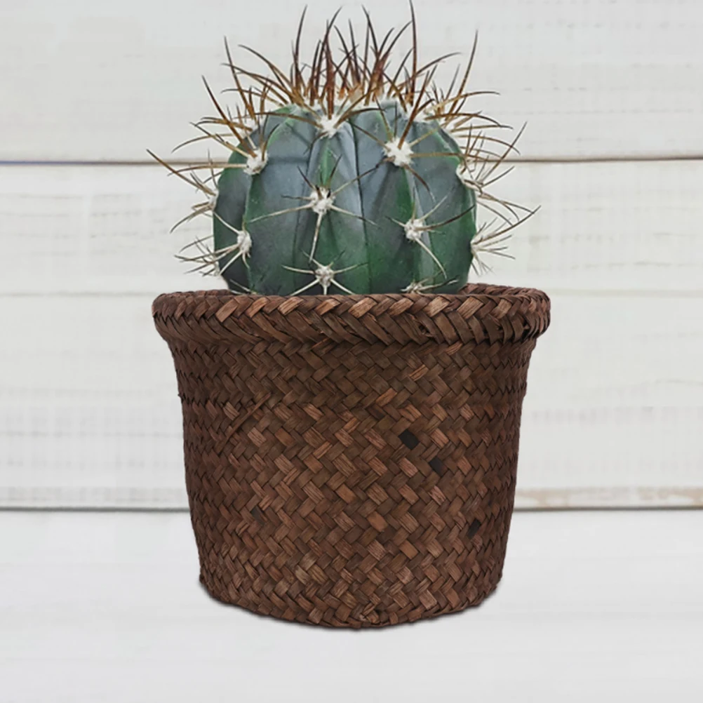 

1pc Creative Fruit Seaweed Woven Tote Storage Holder Household Supplies Flower Container Retro Design Trash Bin Picnic