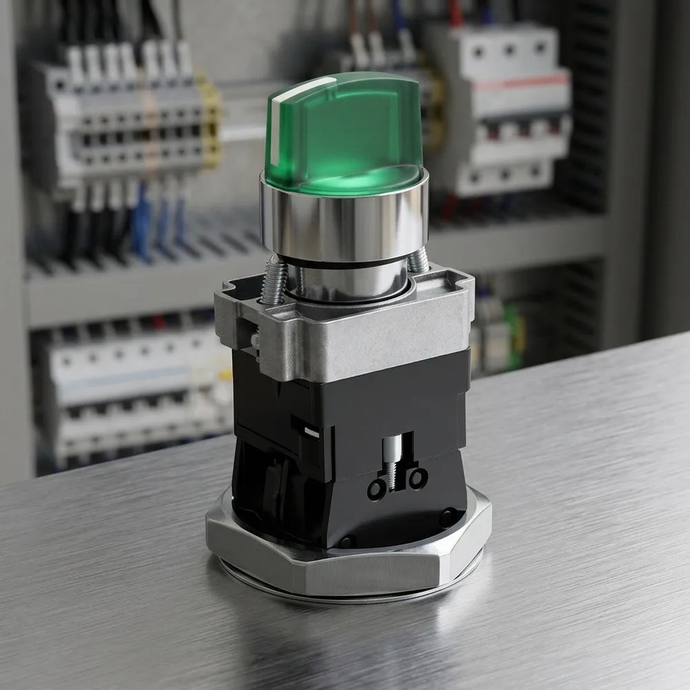 Three Position Selector Switch with Green LED Light for Left and Right Positions Suitable for 12V 24V 220V 380V