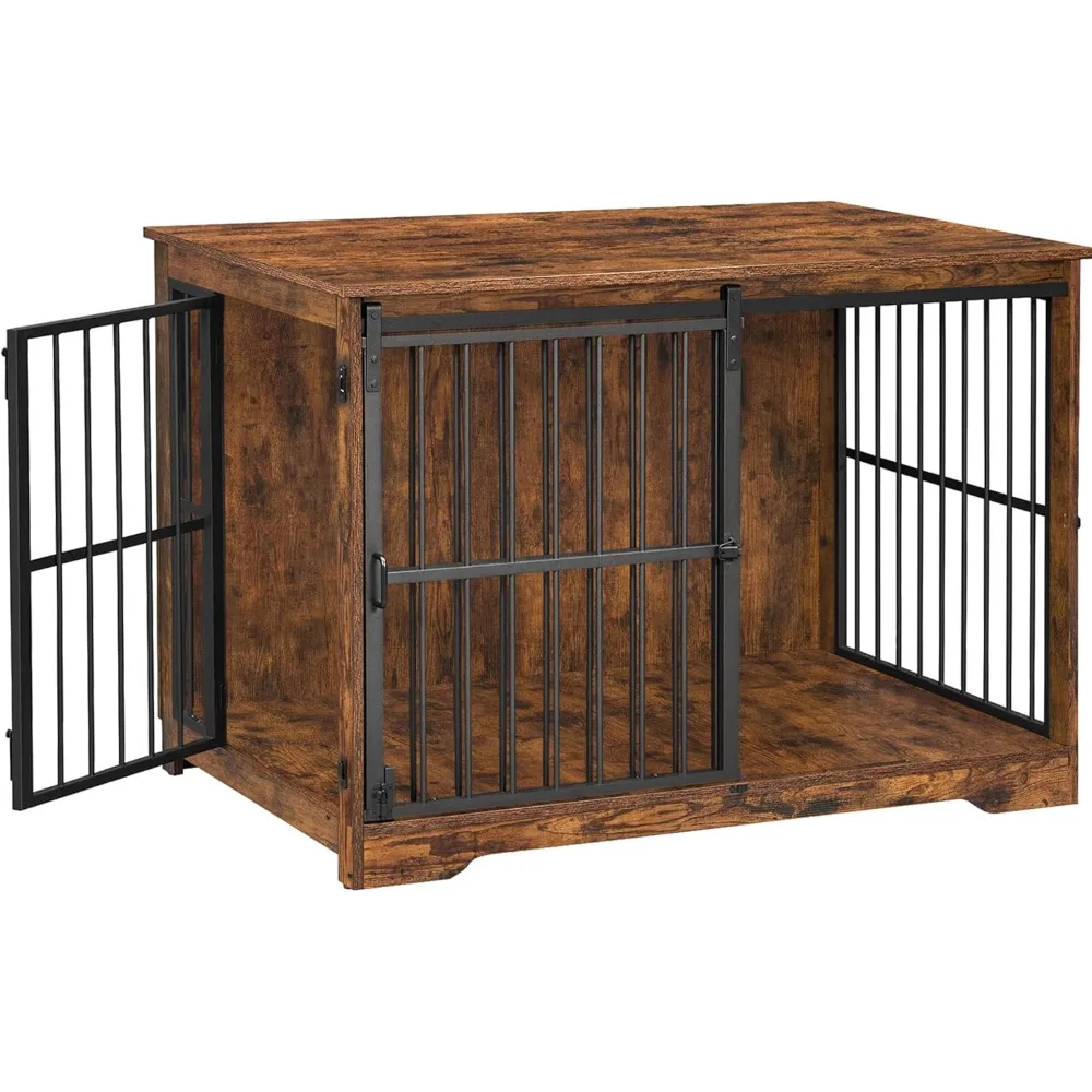 

44.1" XL Heavy-Duty Wooden Dog Crate Furniture: Indoor Kennel with Barn Door for Large Dogs