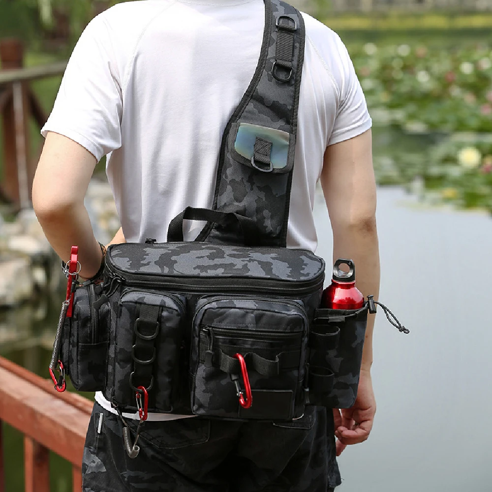 Crossbody-Angelzubehör-Aufbewahrungstasche, Hüft-Rucksack mit verstellbaren, breiten Schultergurten, große Kapazität, leicht – Detail 9