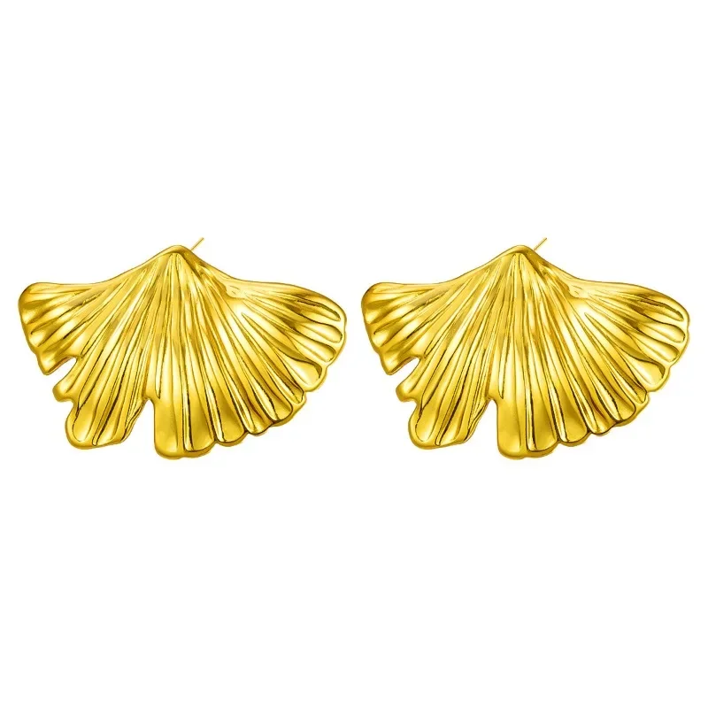 Exaggerated Gold Color Stainless Steel Irregular Ginkgo Leaves Stud Earrings for Woman Nature-inspired Jewelry Accessories Gifts