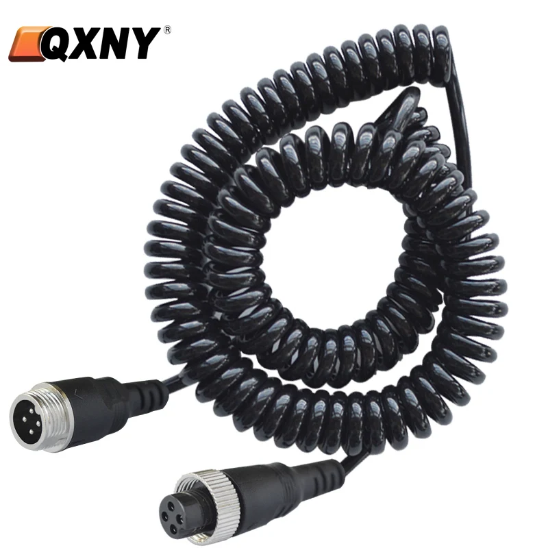 

5M/16.4ft 4 Pin Cord Spring Aviation Extension Video Cable for Bus Turck Van Lorry RV Monitor CCTV DVR TV Camera Connection