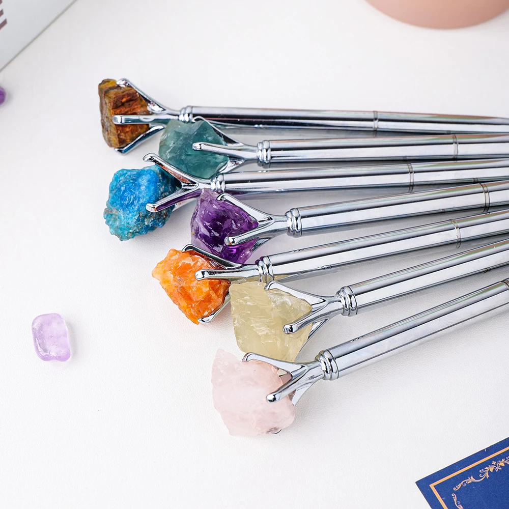 1pc Natural Crystal Raw Stone Pen Crystal Raw Stone Ballpoint Signature Pen Student Gifts