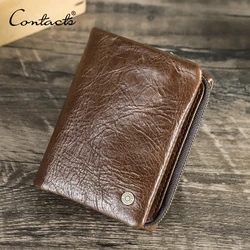 CONTACT'S Men Short Wallet Genuine Leather RFID Bifold Wallet Card Holder Luxury Designer Zip Coin Purse Money Clip Men's Bags