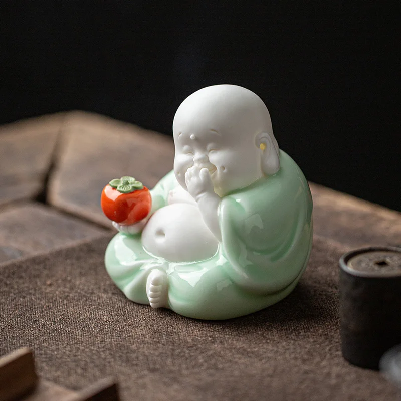 New Chinese Style Ceramic Maitreya Laughing Buddha Fortune Tea Pet Ornament Tea Ceremony Desktop Decoration Craft Car Safety Dec