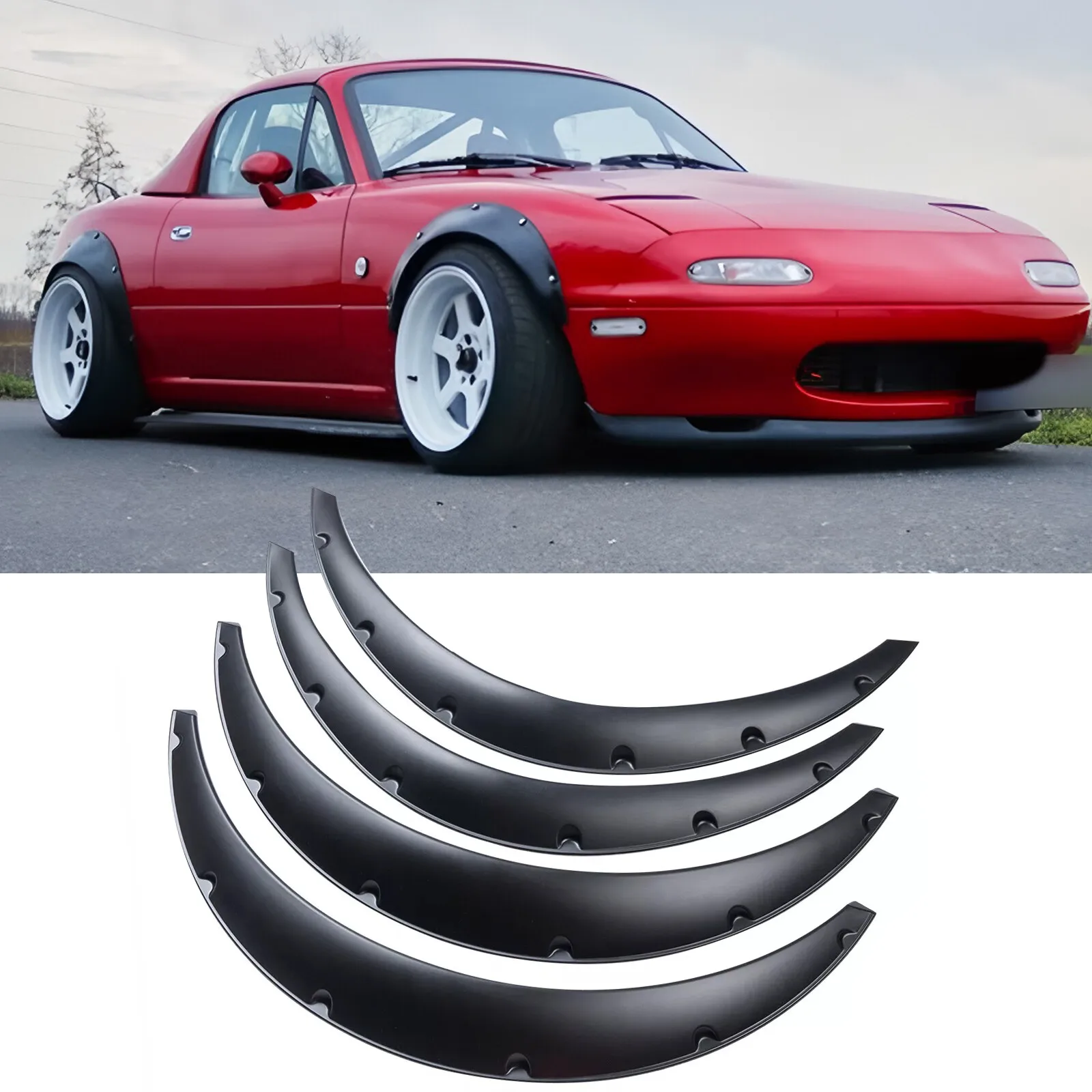

For Mazda MX5 Miata 4 X Wheel Arches Fender Flares Extra Wide Body Kit Black