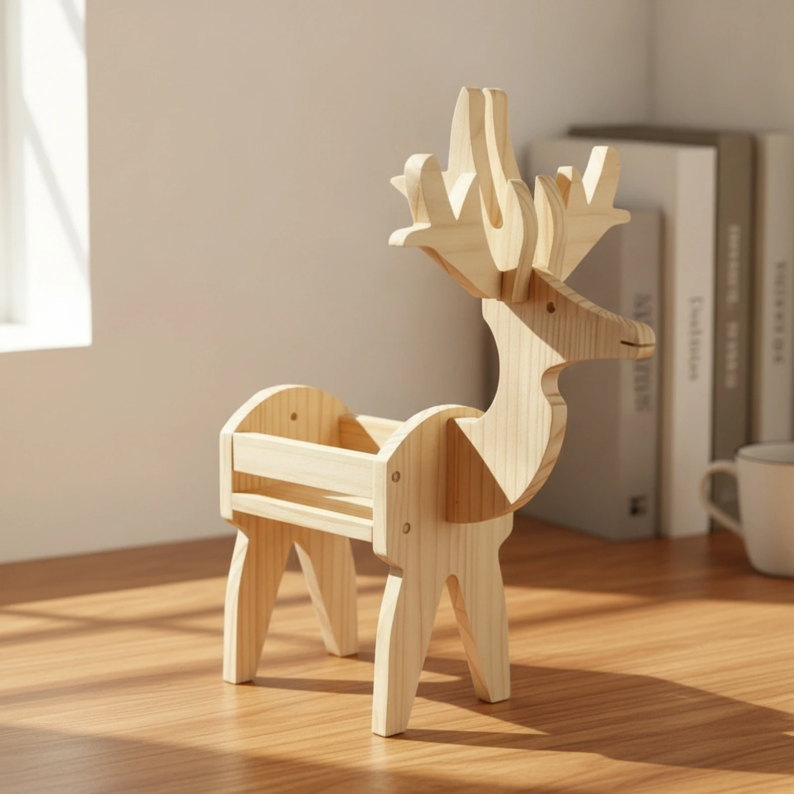 Deer Planter Stand Tabletop Wooden Planter Stand Deer Shaped Organizer Indoor Sturdy for Desk, Nursery