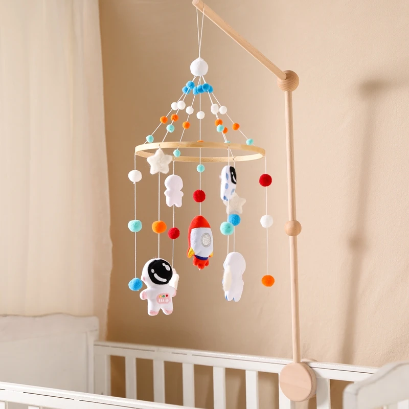 Baby Mobile Rattles Toys 0-12 Months Baby Bed Bell Astronaut Bracket Protection Newborn Baby Toys Wooden Bed Bell Accessories