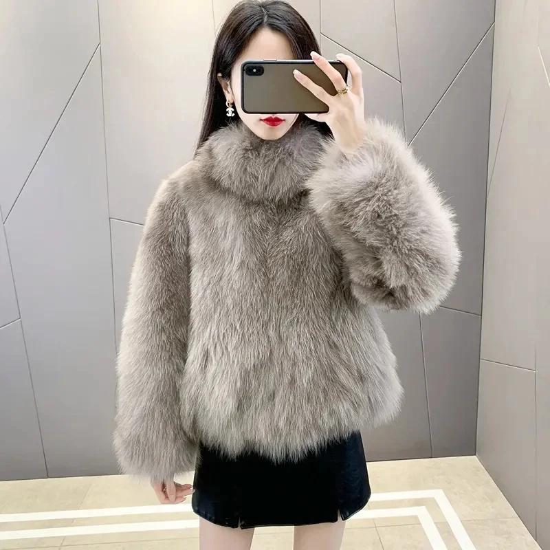 2024 Female Faux Fur Tops Coat Winter Women Fashion Short Plush Overcoat Ladies Long Sleeves Integrated Fur leather Fur Jacket