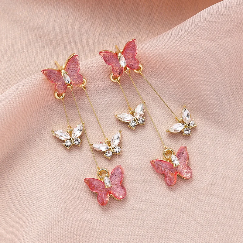 Romantische lila Schmetterling Tropfen Ohrringe für Frauen glänzende Strass Kristall lange Quaste Ohrringe zarte Hochzeit Party Schmuck – Detail 4