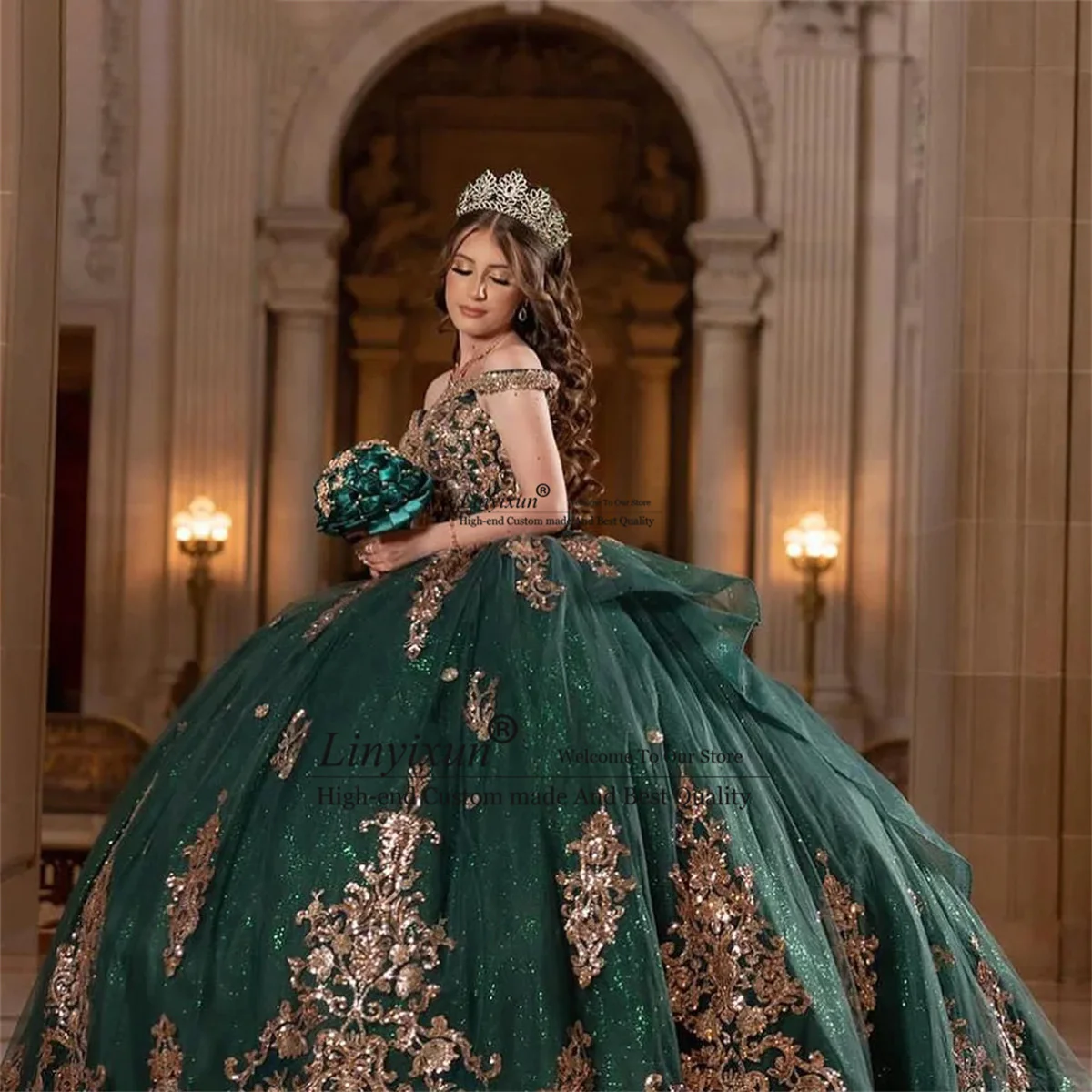 Abito da ballo principessa verde di lusso abiti Quinceanera perline Appliques di pizzo cristalli perline abito da sposa promgarty dolce 16 vestito