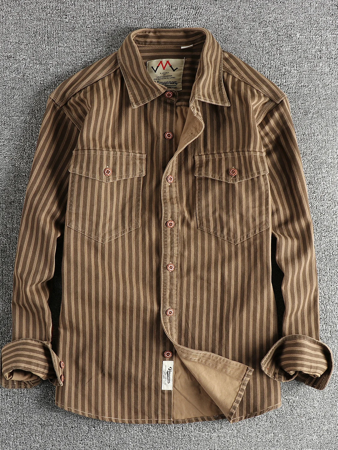 Washed Denim Long Sleeve Shirt Men's Loose Fit Fashionable Workwear Striped Outerwear Artistic Style Polyester Cotton Blend