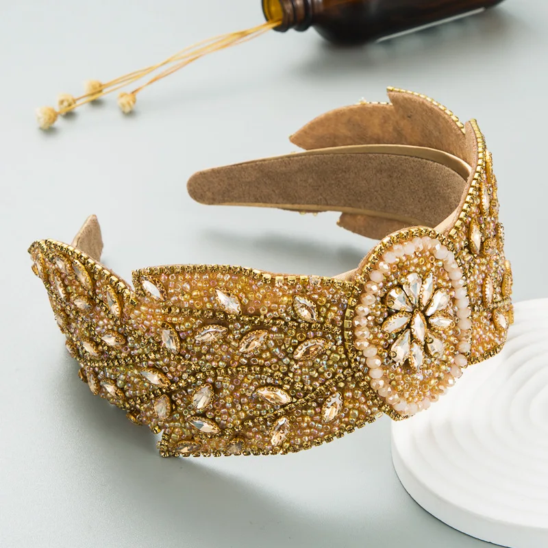 European and American Fashion Baroque Retro Exaggerated Rhinestone Wide Headband Hair Accessory for Women