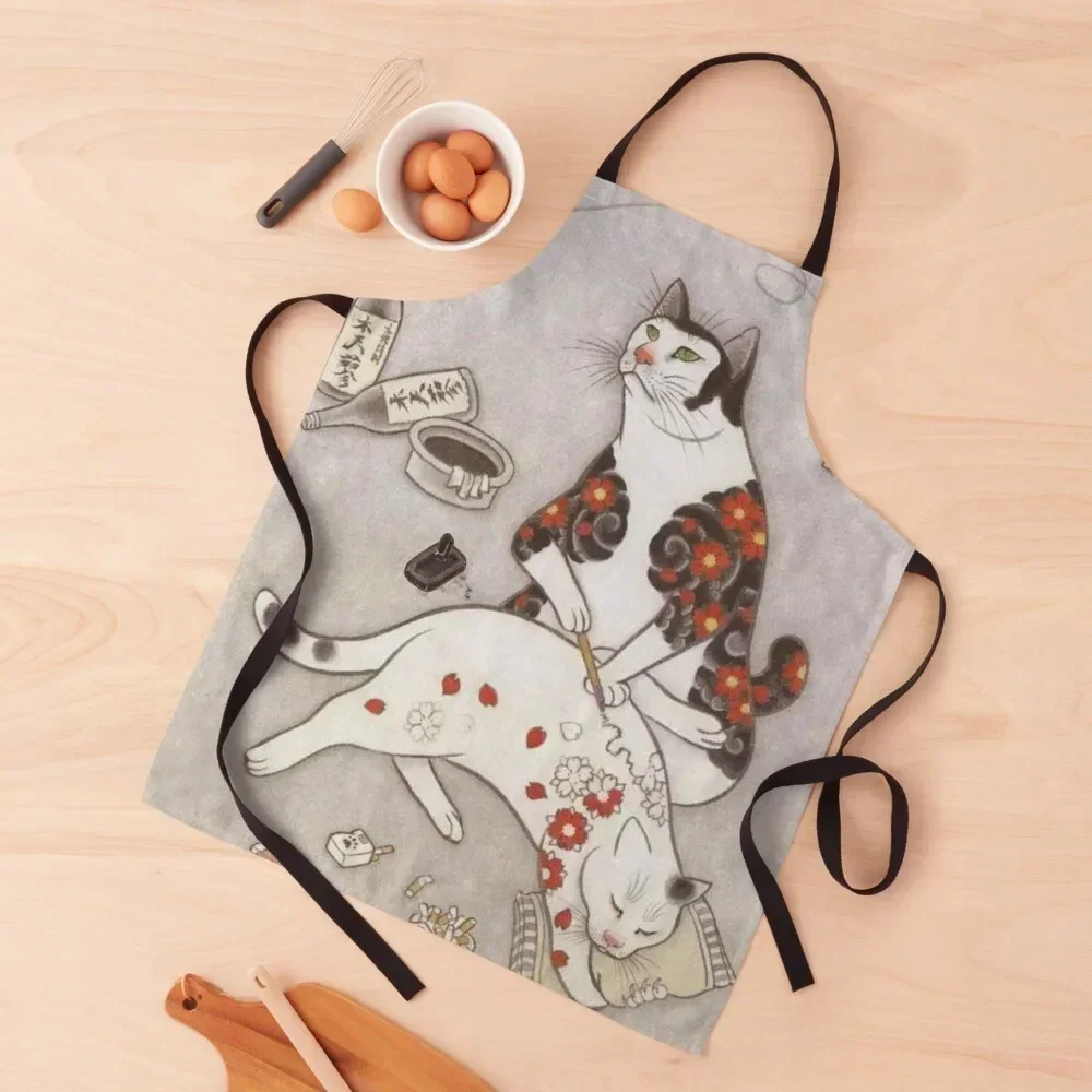 

Japanese Tattoo Monmon Cats Aka Tattooed Cats Apron Kitchens Men waterproof for women with pockets Apron