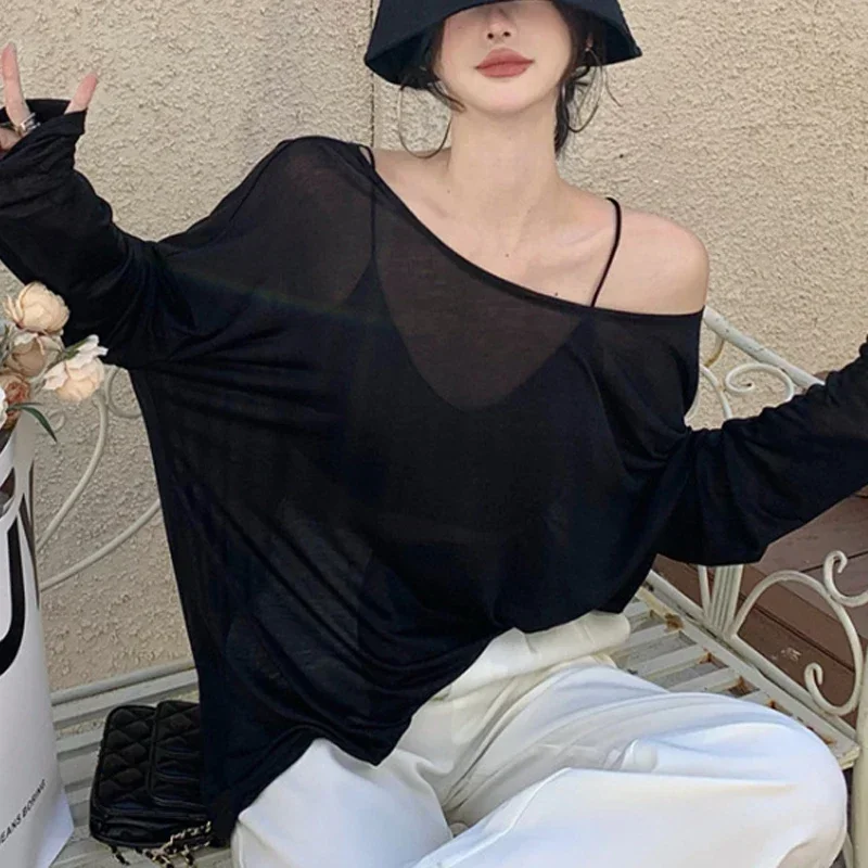 Locker sitzender Cardigan aus Eisseide für Damen, schulterfreies, transparentes Überwurf-Top, Sonnenschutz für den Sommer, UV-Schutz, lange Ärmel, lässig, für Strandurlaub – Detail 12
