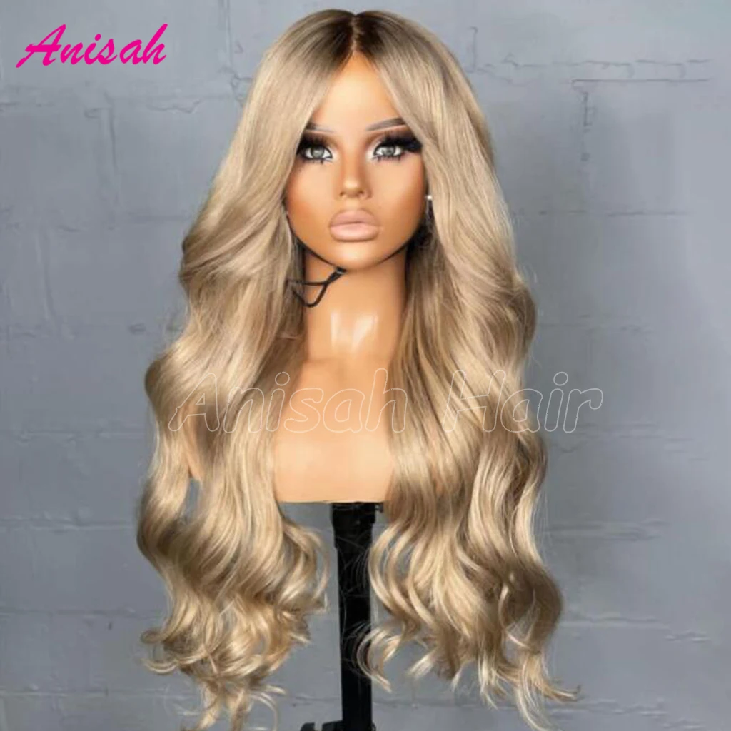 100% Virgin Remy Human Hair Glueless Highlight Lace Front Wigs Ash Blonde Wavy Human Hair Wig 5x5 Lace Closure Wigs Preplucked