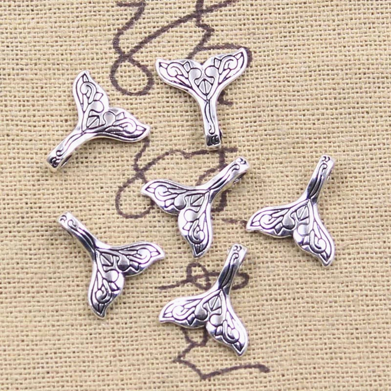 50pcs Charms Whale Tail 15x13mm Antique Silver Color Pendants DIY Crafts Making Findings Handmade Tibetan Jewelry