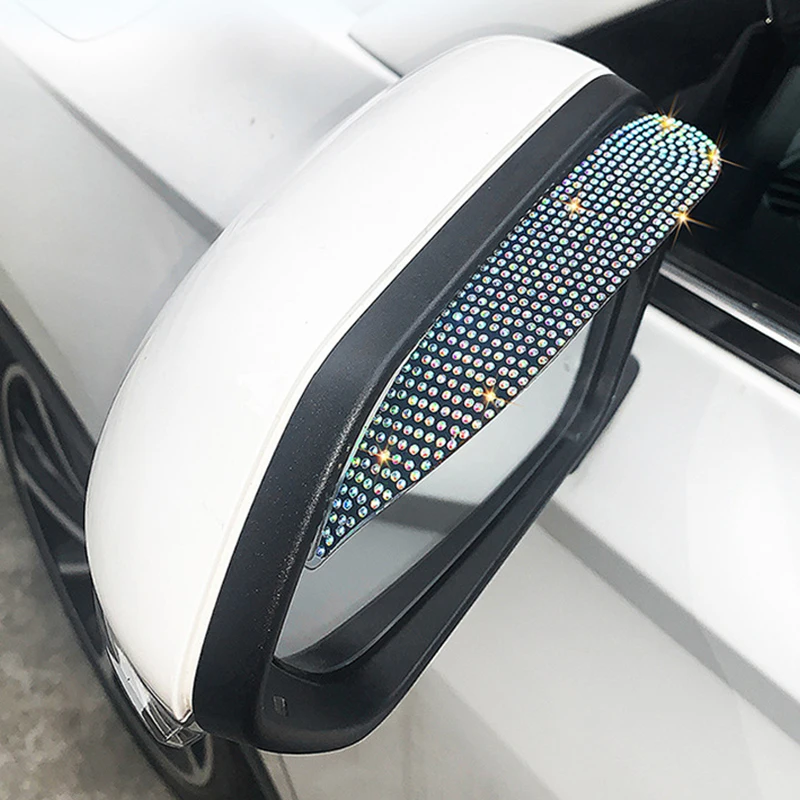 2Pcs Rhinestone Car Rearview Mirror Rain Eyebrow Waterproof Car Side Rearview Mirror Sun Visor Shade Rain Shield Car Accessories