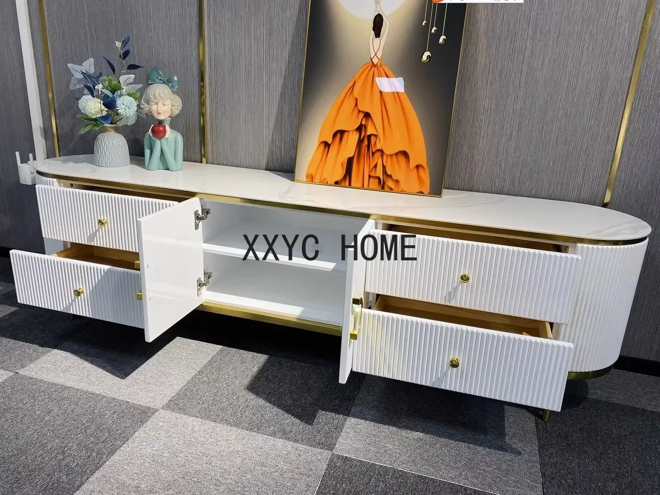 Solid Wood Multi-Layer Board Light Luxury Nordic Modern Minimalist Living Room Coffee Table TV Stand Combination