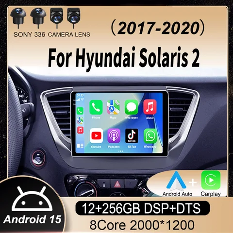 현대 솔라리스 2 2017-2019 2020용 안드로이드 15 자동차 WIFI+4G 카플레이 카 라디오 멀티미디어 비디오 플레이어 GPS 내비게이션 360 카메라