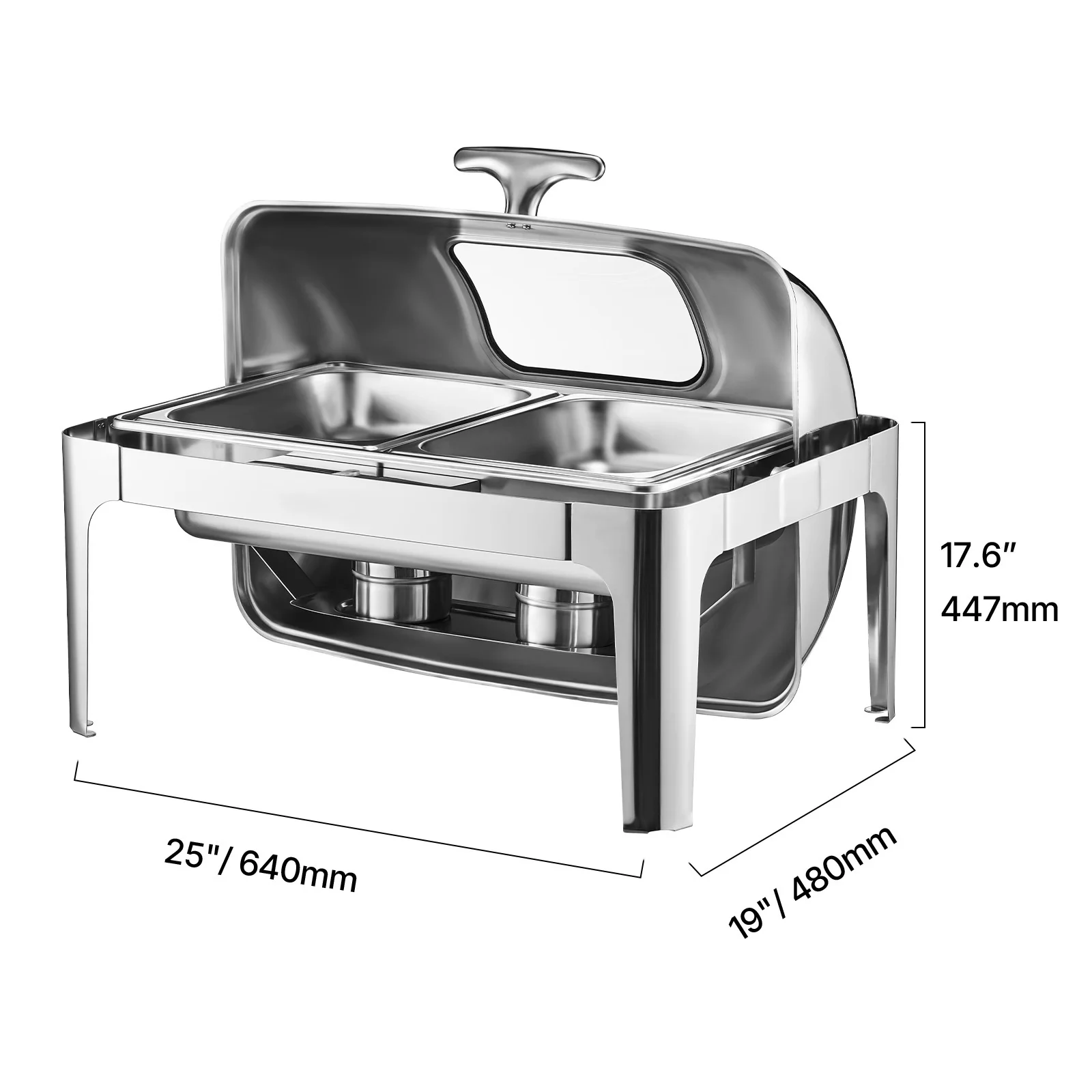 SucceBuy 9Qt Roll Top Chafing Dish Buffet RVS Chafer met Full Size Pan Zichtbaar Deksel Rechthoek Catering Warmer Server