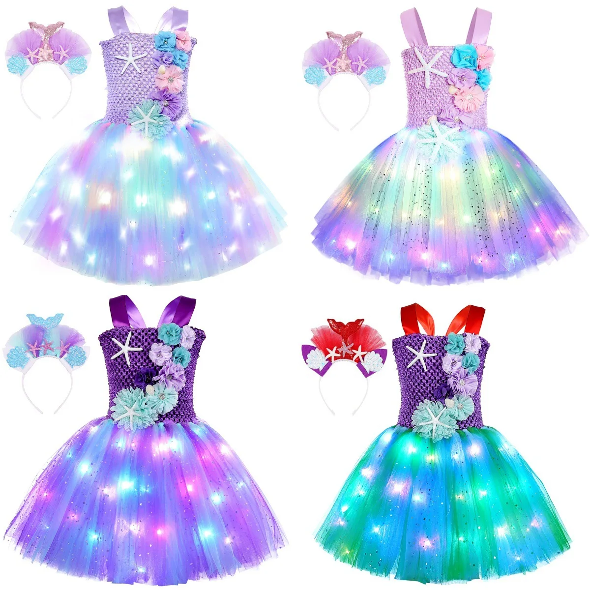 Children's Dress Luminous Princess Haute Couture Mermaid Dress Baby Foreign Style Dress