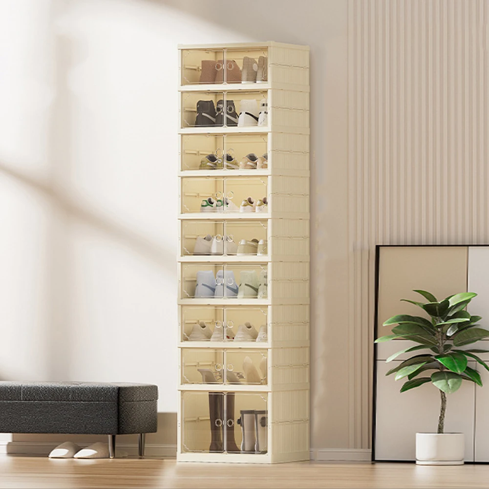 Clear Shoe Cabinet 8 Layers Dust-Proof Shoe Rack Foldable Fast Installation Shoe Box for Entryway Hallway Living Room Organizer
