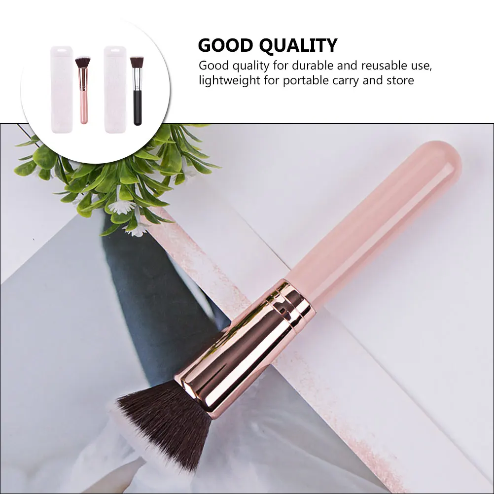 

2pcs Flat Head Makeup For Foundation Blush Powder Accessory Women'S Beauty Tool Soft Dense Rayon Brush Wooden Handle