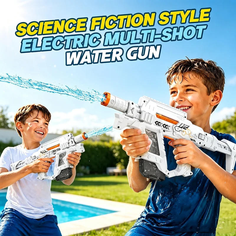 Electric Multi Shooting Continuous Water Gun Lights Automatic Large Capacity High-pressure Jet Water Gun Kids Toys Outdoor Game