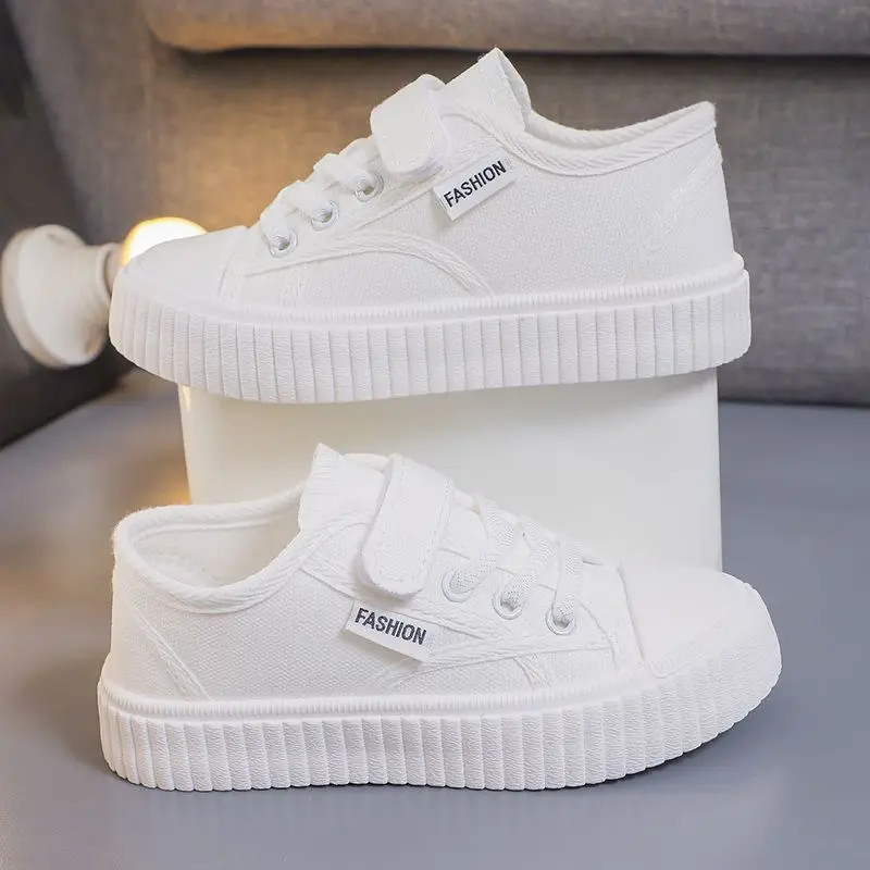 Kids Breathable White Slip-on Canvas School Skate Shoes 2026 New Hot Sale Boys Girls Campus
