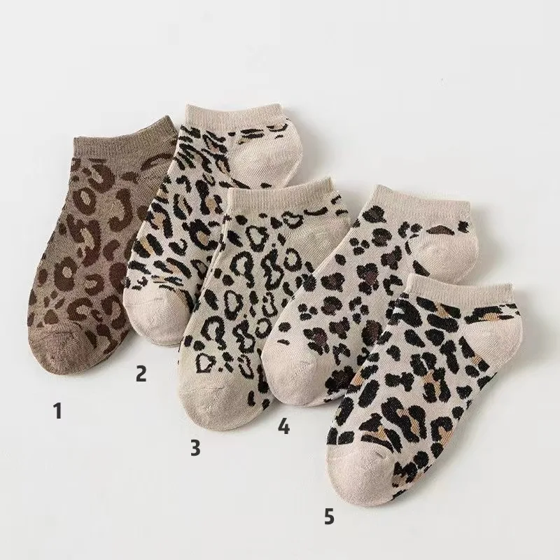 10/5 Pairs of Random Styles of Women's Leopard Print Short Socks, Cute Low-Cut Socks, Soft and Breathable Casual Socks, Fashionable Animal Print Invisible Socks, for Daily Wear, Available in Multiple Colors