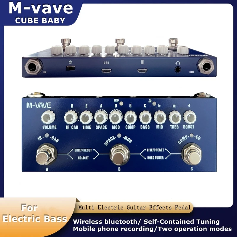 

CUVAVE CUBE BABY Multi Electric Guitar Effects Pedal To Electric Bass Rechargeable Delay Chorus Reverb Effect M-vave Guitar Part