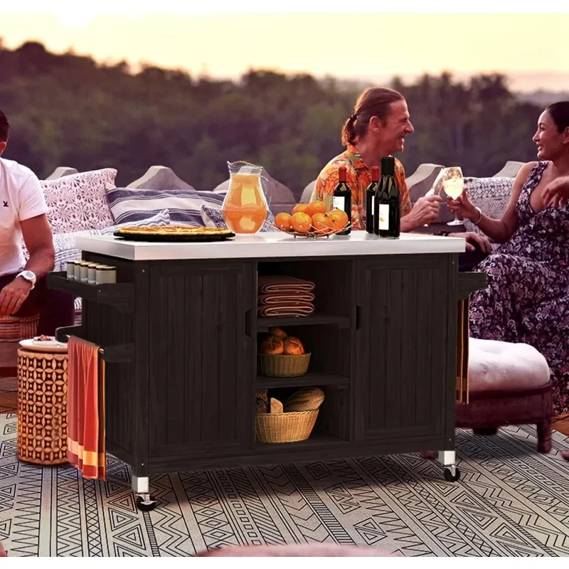 

Solid Wood Outdoor Table and Storage Cabinet 53.74''L X 20.27''W Grill Table Kitchen Island