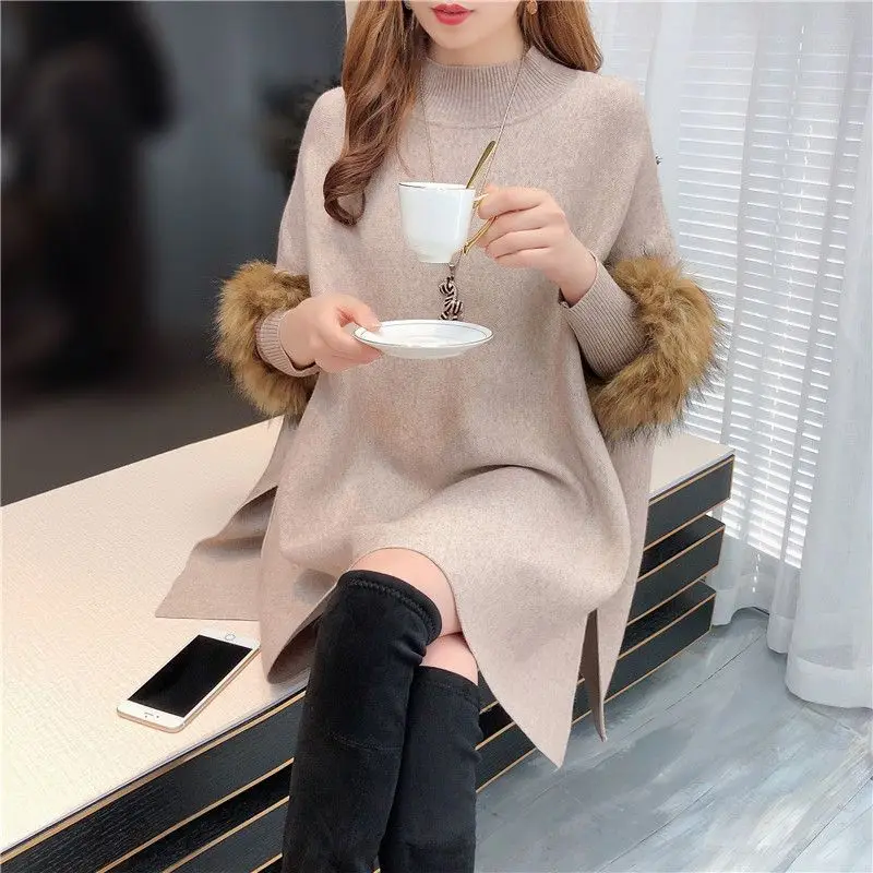 Bat Shirt Half High Collar Pullover Sweater Knitwear Spring, Autumn and Winter Loose Oversized Pullover Cape Pullover Sweater