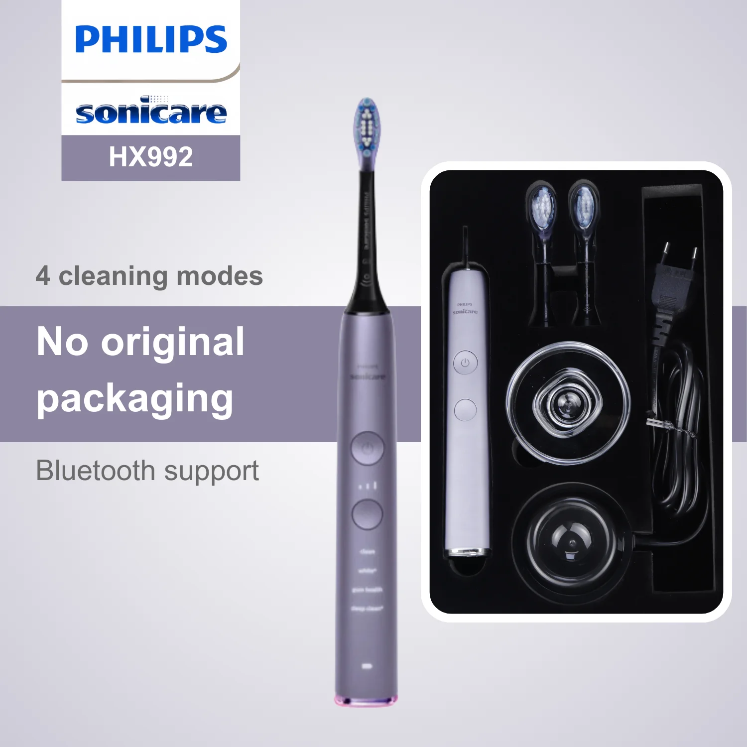 

Philips Sonicare Electric Toothbrush HX992, No Original Packaging, Bluetooth Connectivity, 4 Modes